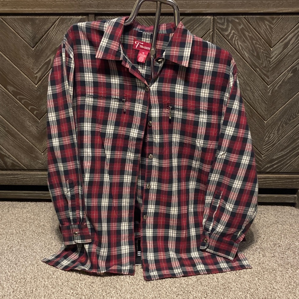 Tradition Red and Black Plaid women button down Shirt